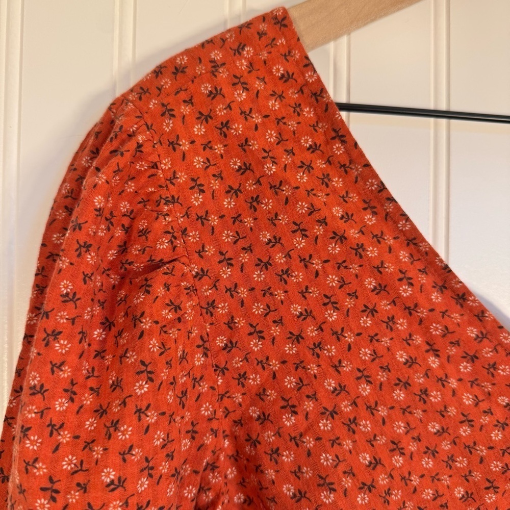 Madewell Tie-Back Peplum Top in Campden Daisies Orange 100% Cotton Size XS - Picture 6 of 16